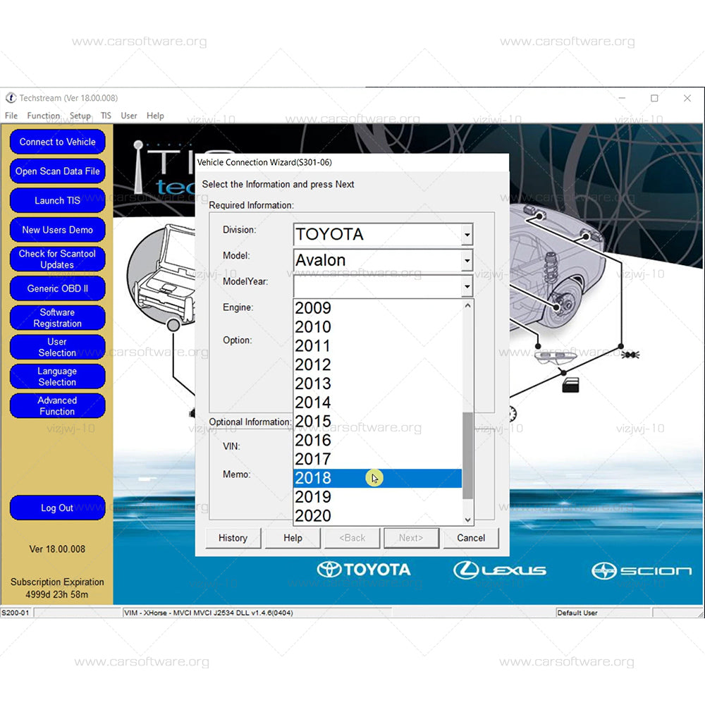 Techstream V18.00.008 For MINI VCI scantool for Toyota/Lexus/Scion ECMs cars since 1996 Technical Service Bulletins (TSBs) Diagnose, Customer setting, Programming , Reprogramming (ECM/ECU), Coding etc.