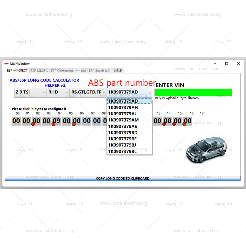 2025 ABS ESP Long Code Calculator for Bosch ESP units Changes to Adaptations and Codes VAG VCDS VIN number Suports over 20 Cars