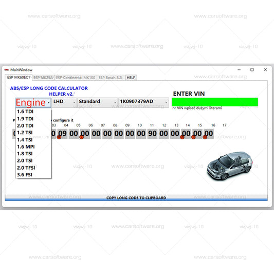 2025 ABS ESP Long Code Calculator for Bosch ESP units Changes to Adaptations and Codes VAG VCDS VIN number Suports over 20 Cars