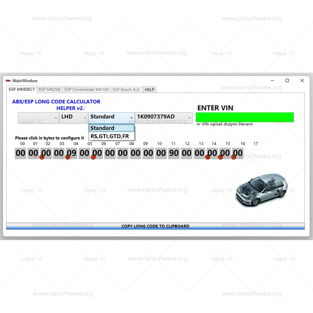 2025 ABS ESP Long Code Calculator for Bosch ESP units Changes to Adaptations and Codes VAG VCDS VIN number Suports over 20 Cars