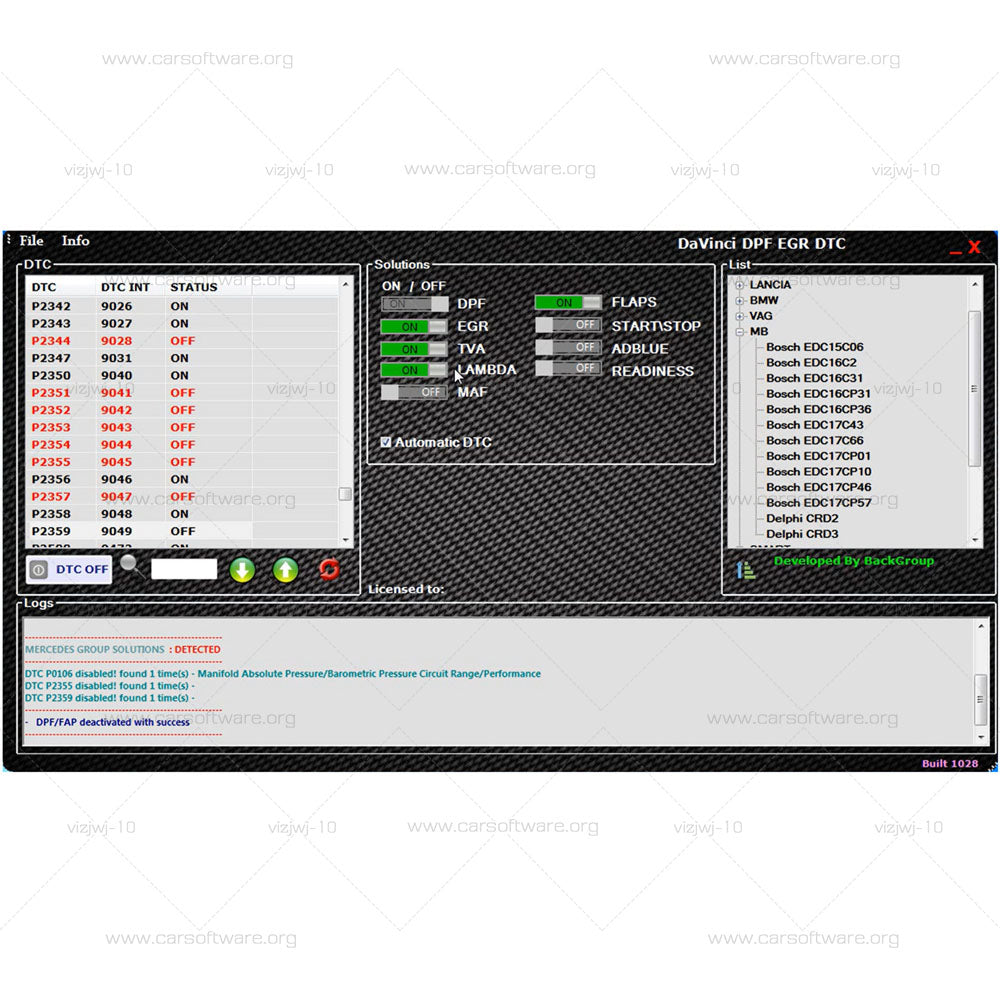 DaVinci 1.0.28 Professional maintenance software it is mainly aimed at DTC, EGR, DPF to modify the content of the ECU Advanced version repair tool
