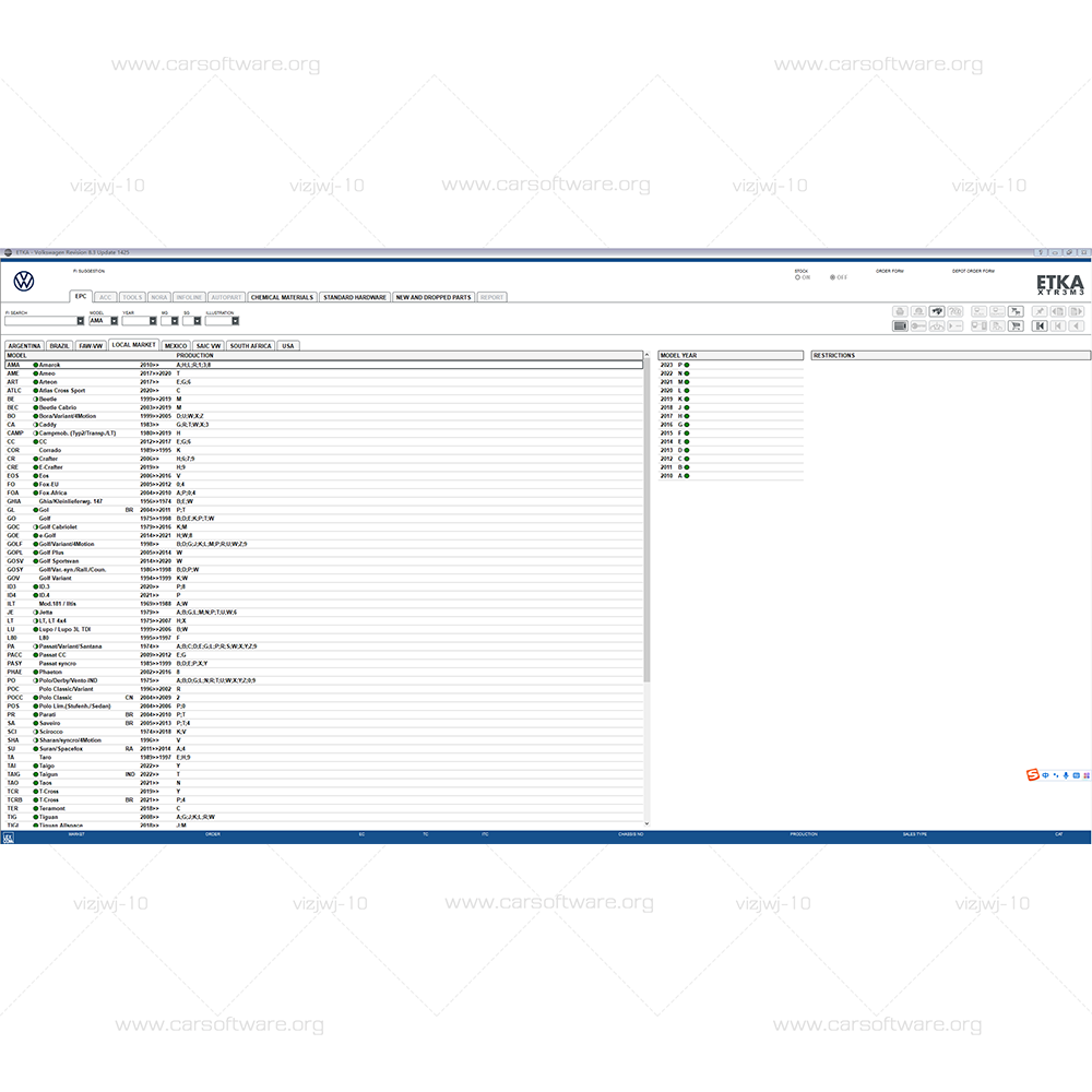 ETKA V8.3 with free keygen Have official spare parts database for Volkswagen, Audi, Seat, Skoda and Volkswagen commercial vehicles Like Engine, Gearbox, Rear axle, brakes, Electrics ...