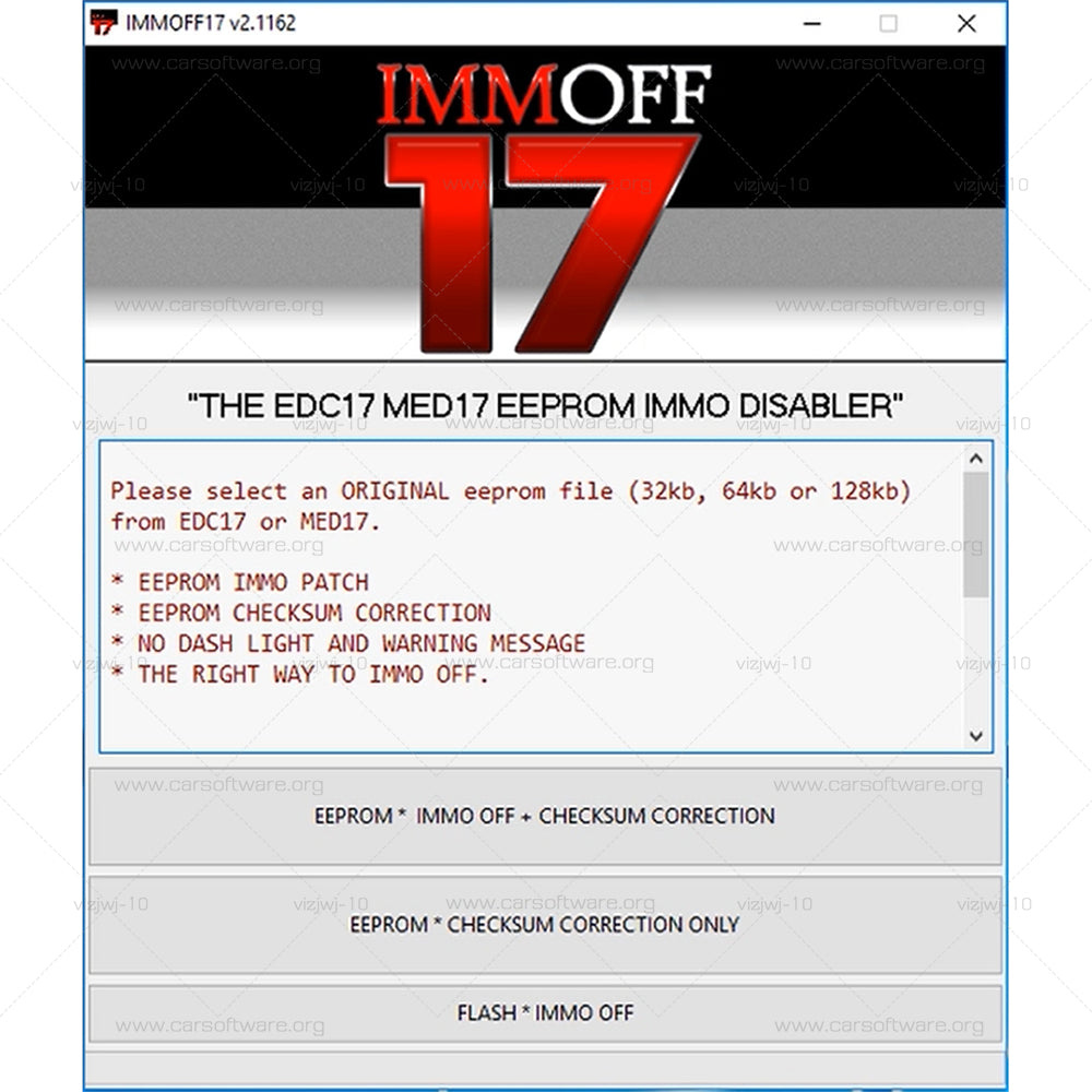 IMMOFF17 EDC17 MED17 EEPROM IMMO Disabler EEP·ROM Checksum Correction The Right Way To IMMO OFF For Audi / Citroen / Seat / Skoda / VolksWagen