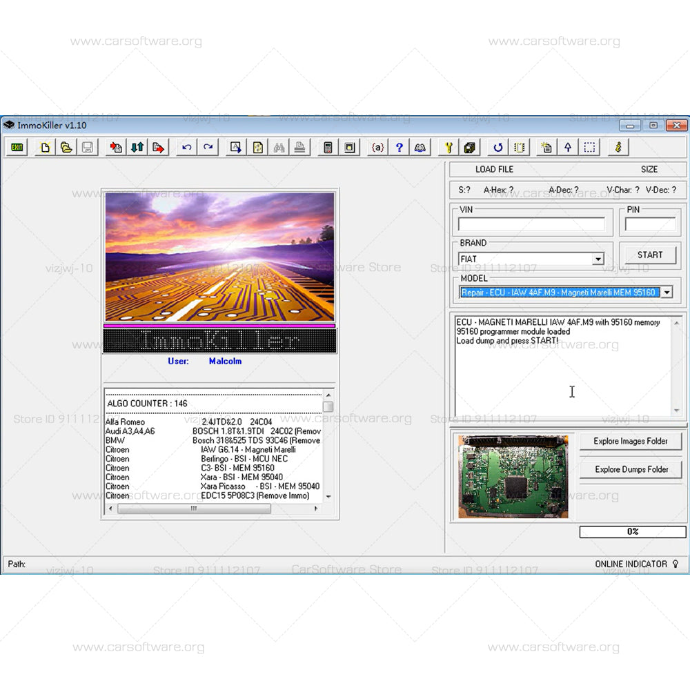 Immo Killer V1.1 is a program dedicated for repairing, by passing, virgining the vehicle immobilizer system of cars which are found in ECU