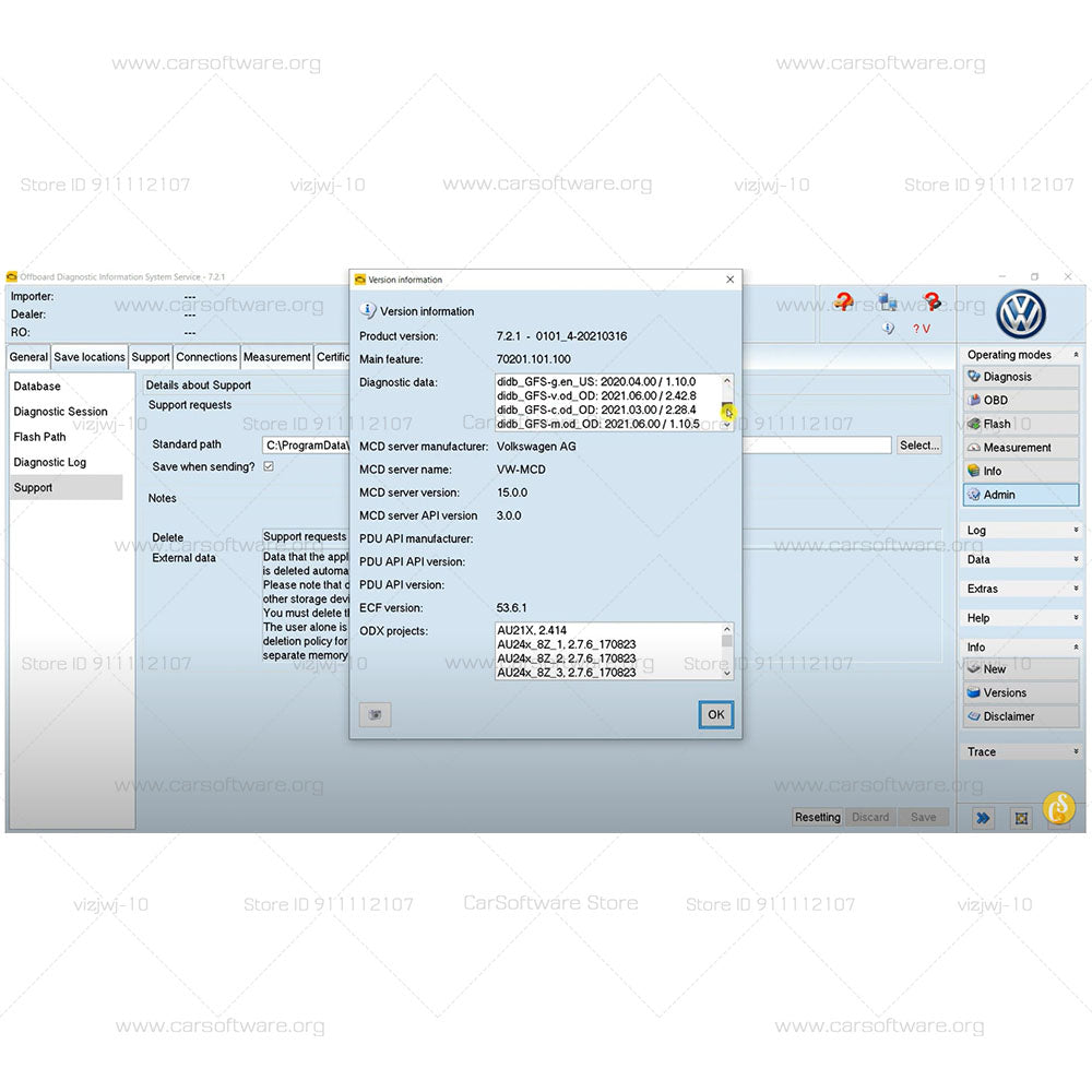 2025 Perfect Version ODIS V7.2.1 with License Diagnostic & Programming Software Offboard Diagnostic Information System Service support for VW/ AUDI/ SKODA/ SEAT can read & clear code programming show circuit diagrams diagnostic guidelines
