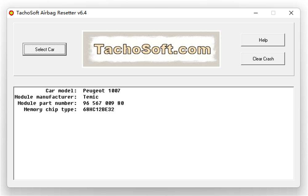 Tachosoft Airbag Resetter V6.4 To delete crashdata from Airbagg ECU dumps Module manufacturer Memory chip type overs more than 450 Airbagg ECU models without obligation