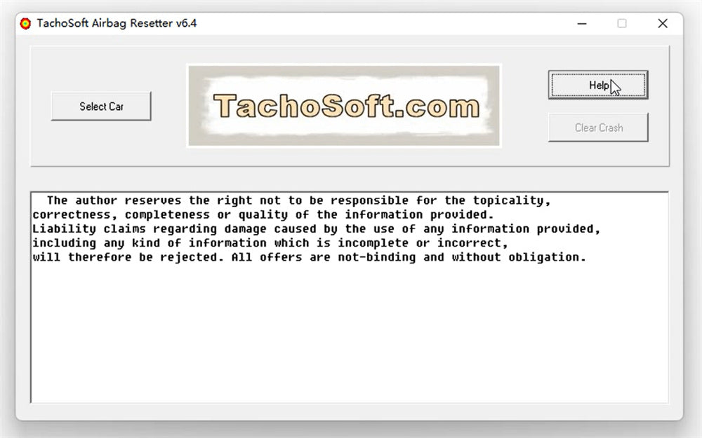 Tachosoft Airbag Resetter V6.4 To delete crashdata from Airbagg ECU dumps Module manufacturer Memory chip type overs more than 450 Airbagg ECU models without obligation
