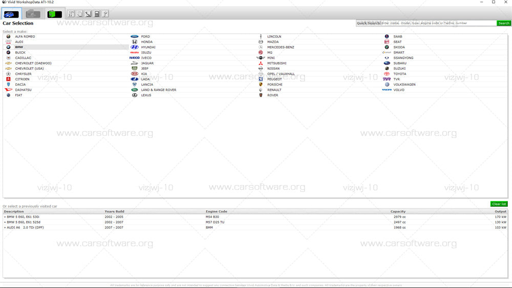 Vivid Workshop DATA 2010.2 Cars repair manual electronic book Vivid's technical database for European cars about the maintenance and repair, adjustment data, technical drawings, fuses and relays, diagnostic trouble codes and data management engine
