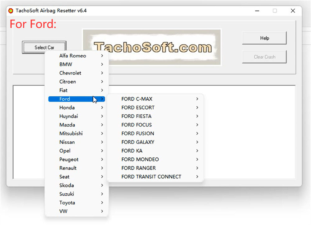 Tachosoft Airbag Resetter V6.4 To delete crashdata from Airbagg ECU dumps Module manufacturer Memory chip type overs more than 450 Airbagg ECU models without obligation