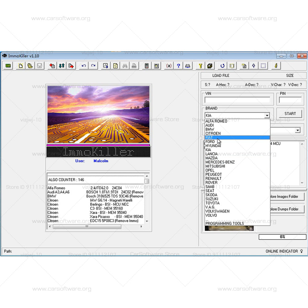 Immo Killer V1.1 is a program dedicated for repairing, by passing, virgining the vehicle immobilizer system of cars which are found in ECU