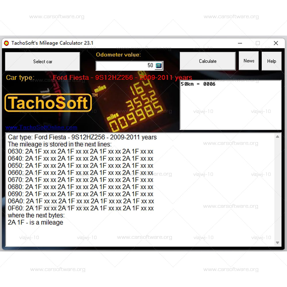 Famous calculator software Tachosoft Mileage Calculator 23.1 used to adjust mileage ECU programmers Enthusiasts Provides more than 2500 kinds of car mileage calculation