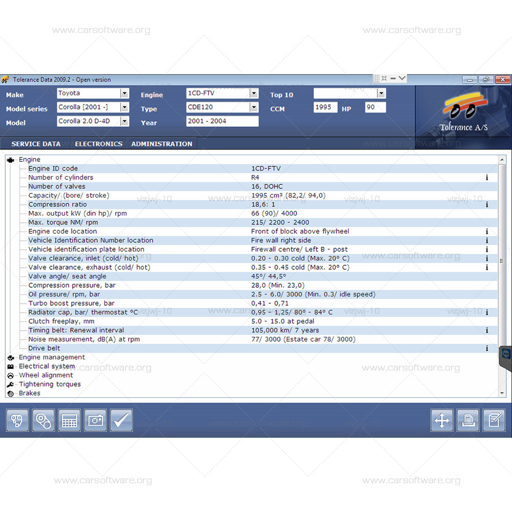 Tolerance Data 2009.2 Professional Software vehicle maintenance database information For all European, Japanese, Korean and English cars
