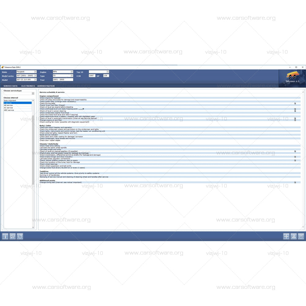 Tolerance Data 2009.2 Professional Software vehicle maintenance database information For all European, Japanese, Korean and English cars