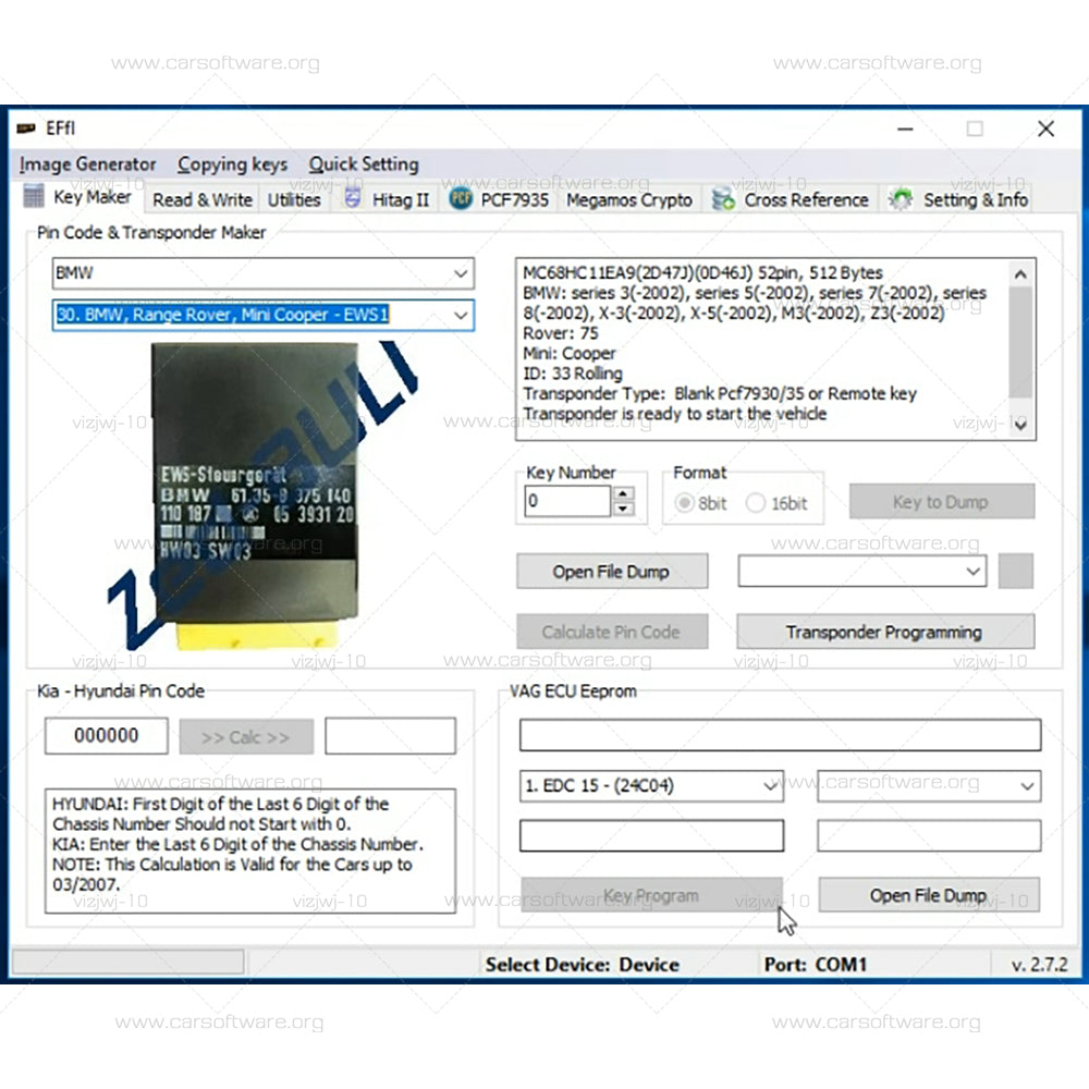 Zed-Bull Clone V2.7.2 Work with Diagnostic Tool Equipment Mini ZedBull V508 Finding PIN Code software EFfI - Second Life can work with all clones and original devices Transponder Cloning